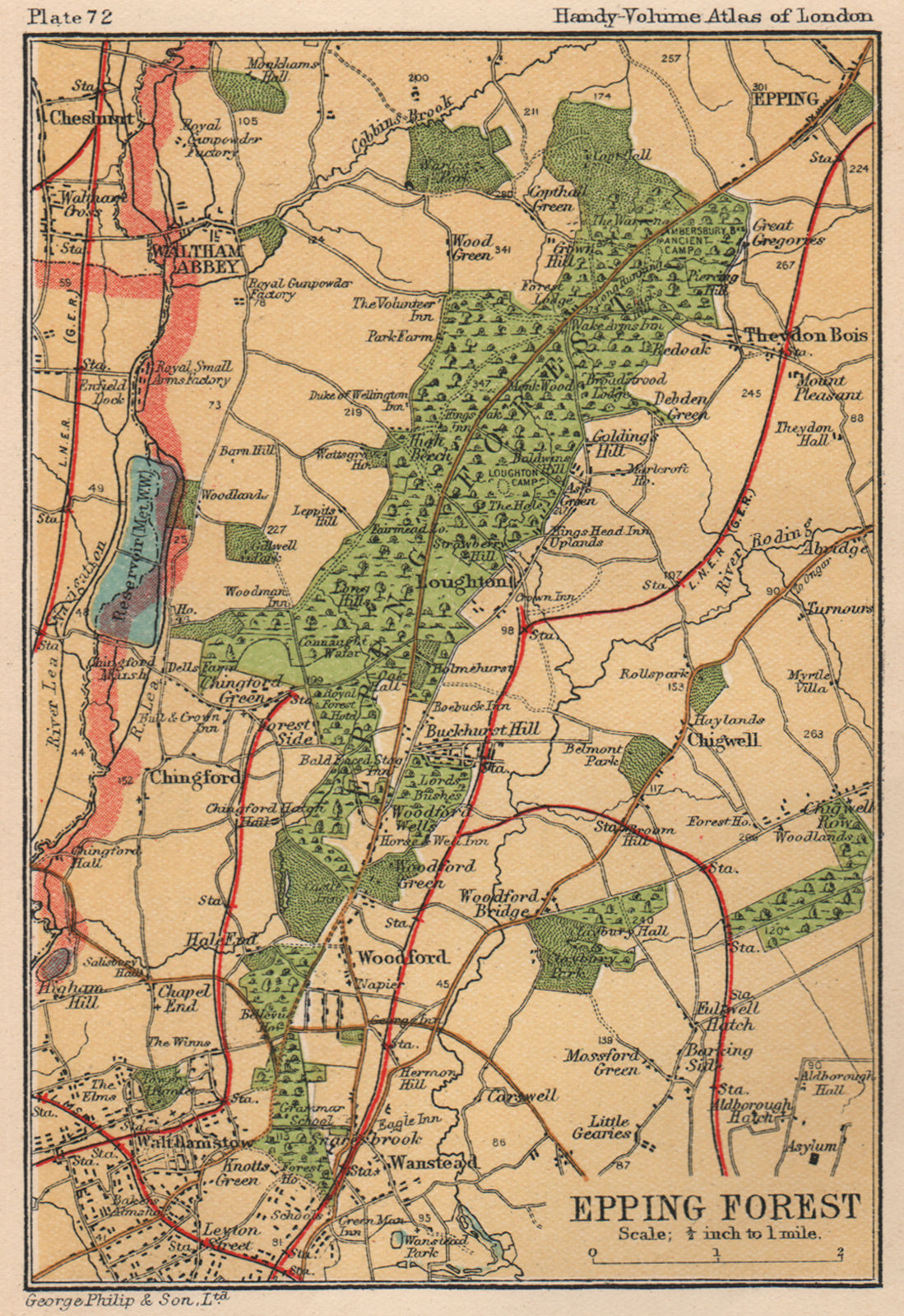 EPPING FOREST. Vintage map. Wanstead Walthamstow Chingford 1932 old